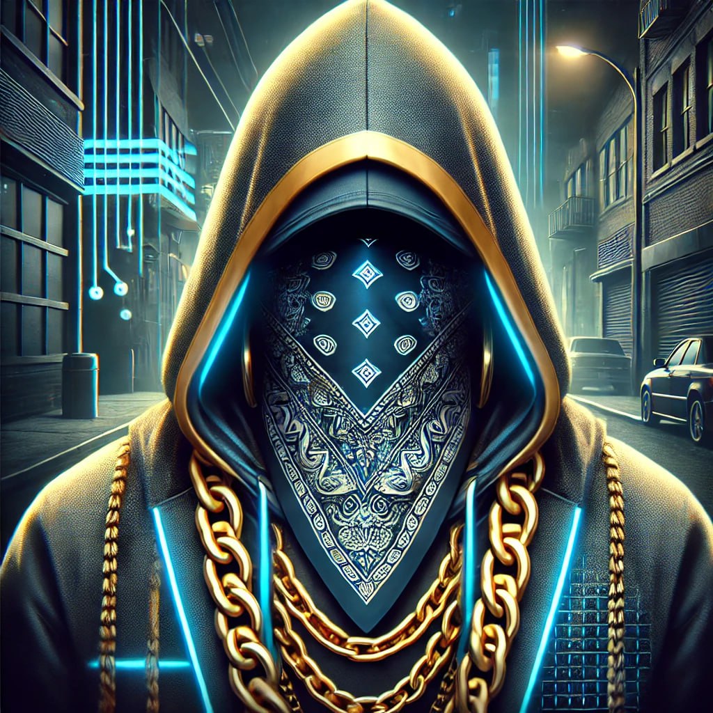 A black square with a white circle and an orange circle.